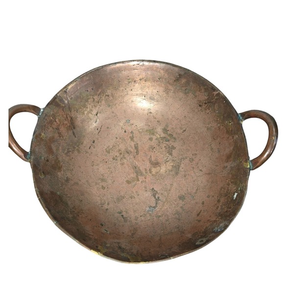 Antique Hand Hammered Copper Cauldron Pot Rustic Farmhouse Kitchen Decor - Picture 2 of 12